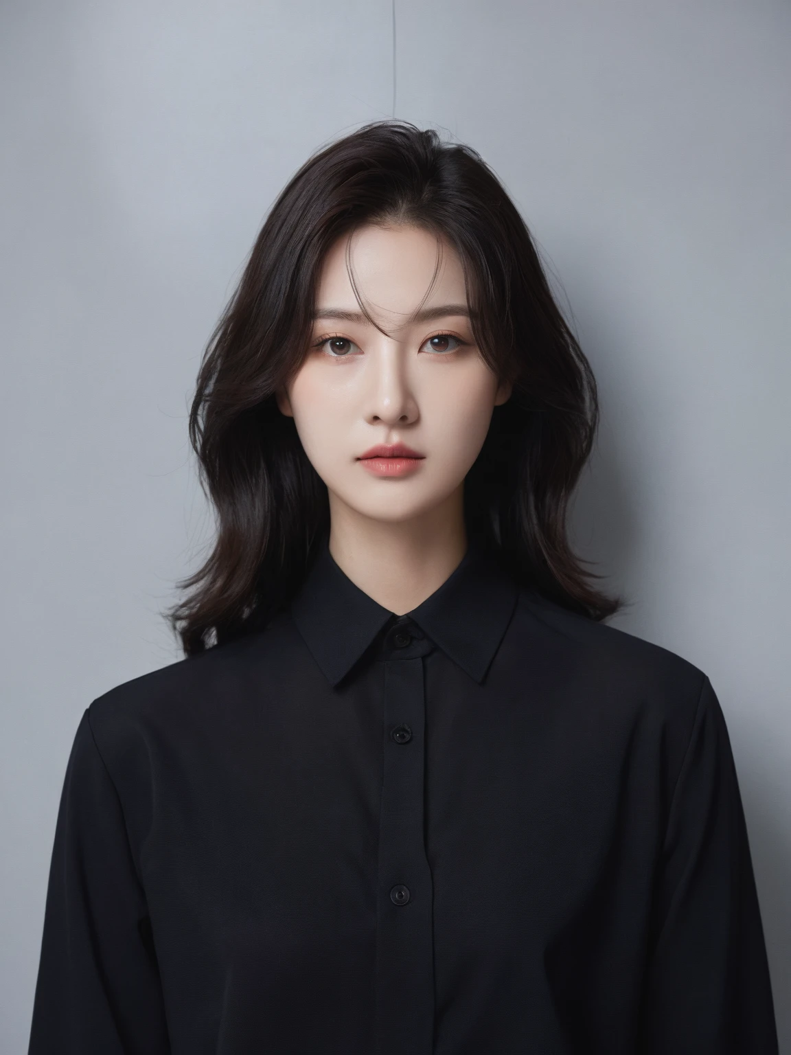 Best Quality, 8K, Masterpiece, (photo realistic:1.3), (hyper realistic:1.3), (Create an image maintaining the original base model hairstyle:1.5), (white shirt:1.4)