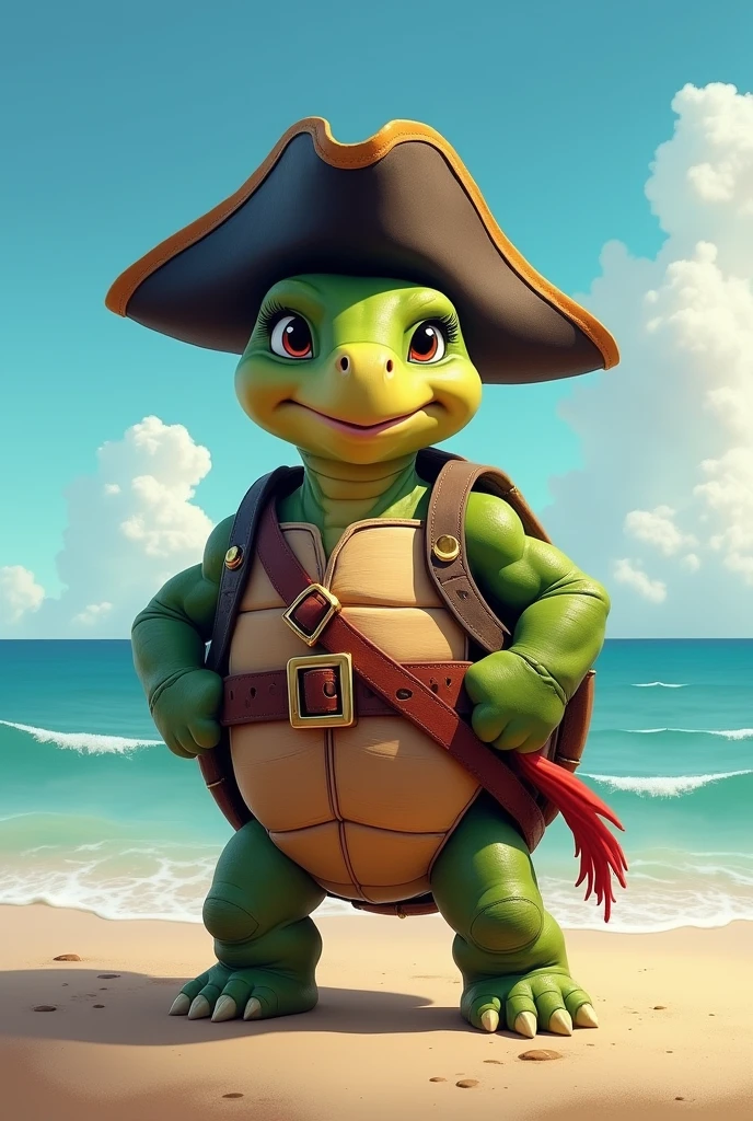 Tortu mignonne et pirate, debout