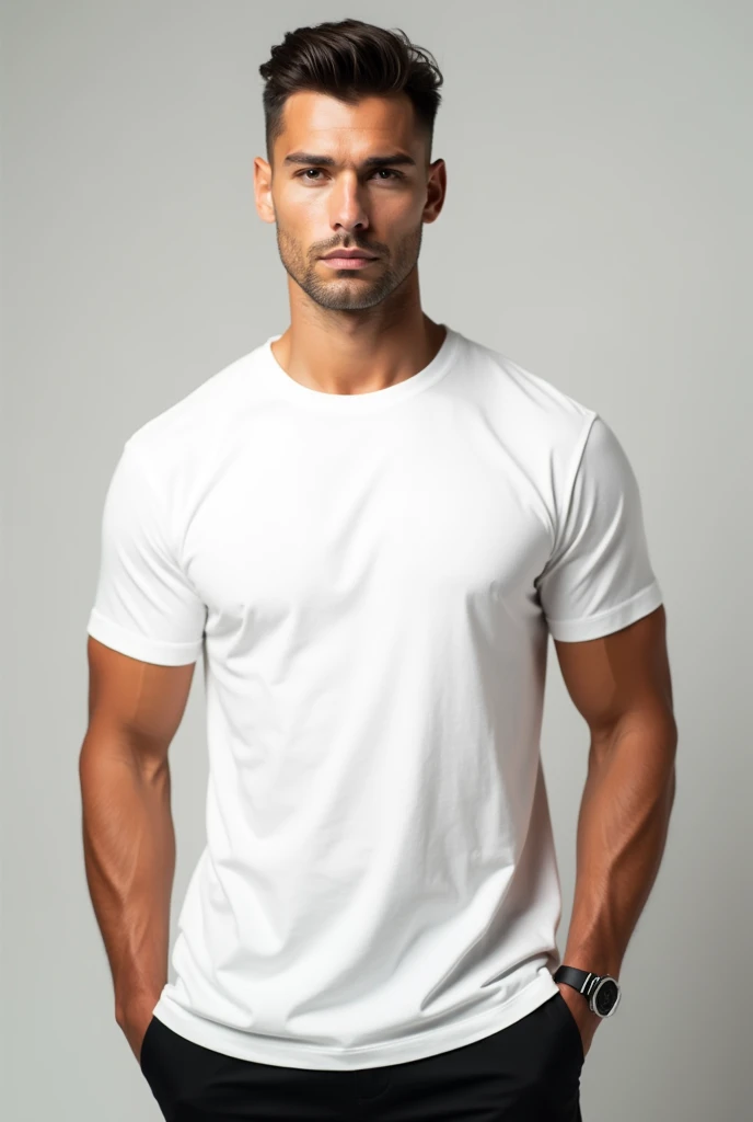 Plane white tshirt downshoulder for mens with model