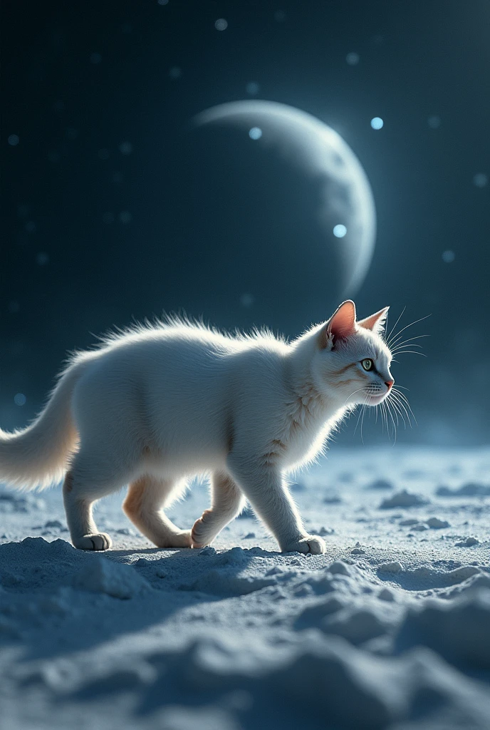 Cat in walking in moon space