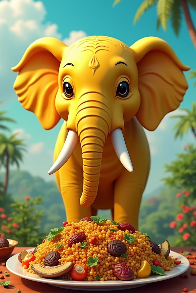 Yellow Elephant eating eagle biriyani