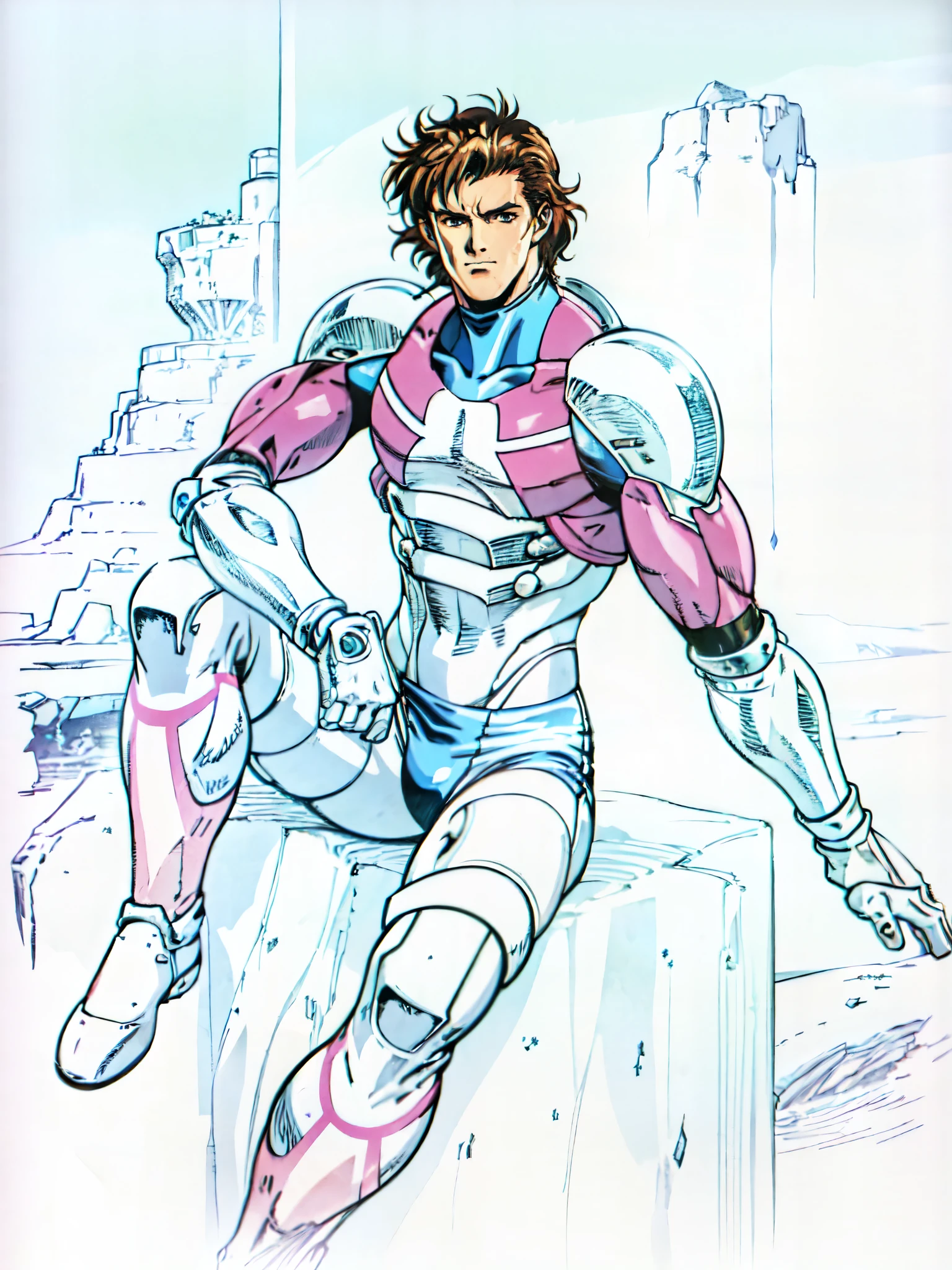 (masterpiece:1.2, best quality:1.2, extremely delicate:1.2), ((male:1.5)), a mature man with short slightly curly brown hair, a well-defined face, intense eyes, a thoughtful expression, brown skin, tall and athletic build, a futuristic fantasy-style blue and black short-sleeved tight-fitting wetsuit, matching trousers, wrist guards, he sits leisurely on a seaside rock, this character embodies a finely crafted futuristic fantasy-style swimmer in anime style, exquisite and mature manga art style, dramatic, high definition, highres, ultra-detailed, ultra-fine painting, professional, perfect body proportions, golden ratio, anatomically correct, symmetrical face, extremely detailed eyes and face, high quality eyes, creativity, RAW photo, UHD, 32k, Natural light, cinematic lighting, (masterpiece-anatomy-perfect:1.2)
