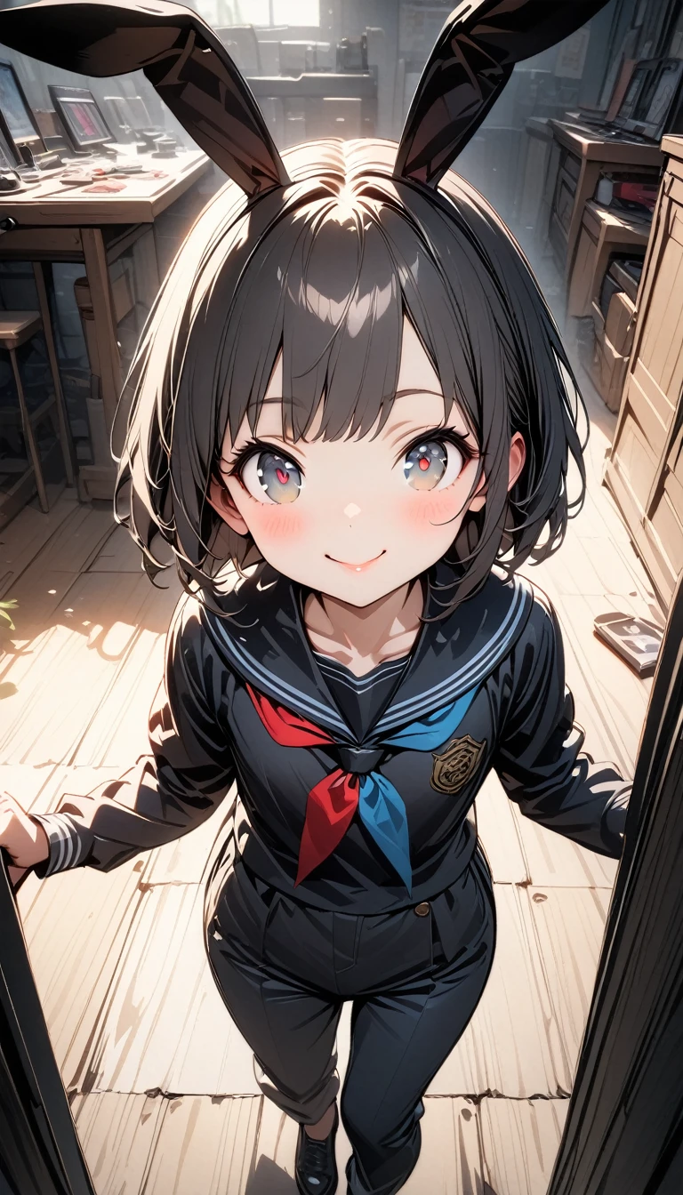 ((masterpiece))((Highest quality))Bunny ears、、smile、Flat Chest、thin、blush、Are standing、Full body image、You can see the toes、Eye height on face、front、No background、真frontのアングル、Sailor suit、Woman in casual clothes, Japanese Girl, Standing directly in front, Very detailed, Art Station, Smooth, Sharp focus, Long dress, Highest quality, Ultra-high resolution, Very detailed顔と目,Symbol-shaped pupil,, One person, Women, Long trousers, smile, cute, 8k, Ultra Rendering, Backlight, Studio Lightning, Realistic portraits, Supreme detail, Very detailed, Art Station, Smooth, Sharp focus, Cinema Lighting, To the camera, Dark studio, Rim Light, Two-tone lighting, Modest, Easy Negative, badhandsv5-neg, M1 Shelly 3OH、Thick lips、To the camera,
