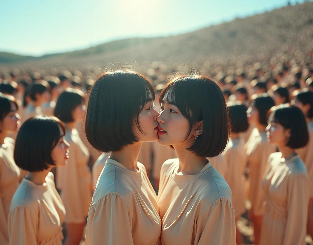 (((((Japanese Clone girls=Myself)))))), (((best masterpiece Clone girls Raw Photography Art))), (16K, Highest quality, Ultra-high resolution, RAW Photos), (((It's so unrealistic., With unparalleled depiction, With an unfathomable sight, An unprecedented and shocking worldview, Clone girls in a world of mass reproduction, Ultra-realistic))), (((Japanese, woman, 20yo, Sasaki Nozomi))), (Small face, ((Thick black hair, Short Hair))), ((V-neck short-sleeve dress)), (((((Very beautiful detailed girls, Accurate body structure, Very detailed完璧な, Super busty body with very large breasts, Clearly emphasizes cleavage))))), (((Dark Eyes, Mature face, Cute Smile, A gentle gaze))), (((Very happy laughter is beautiful))), ((((((((Very detailed分身増殖描写, ((1girl→Myself cloning→1,000,000,000,000,000,000,000,000Myself Clone girls)))))))))), ((((((((Very detailed, The precise depiction of the proliferation of Myself Clone girls, ((With the perfectly identical bodies of Myself clone girls, With the exact same face as the Myself clone girls, With the exact same hairstyle as the Myself clone girls, In the exact same clothes as the girls who are my clones, Perfectly the same height as the Myself clone girls, Super big breasts, just like the Myself clone girls)))))))))), (((Myself clone girls only))), (((Very detailed, Myself clone girls multiplication, 1,000,000,000,000,000,000,000,000Myself Clone girls→100,000,000,000,000,000,000,000,000,000,000,000,000,000,000^1,000,000,000,000,000,000Myself Clone girls))), (((Very detailed描写で, (An embrace between self, Back to Back, Myself clone girls assemble, Fun conversations with fellow Myself clone girls, A fun conversation between Myself clone girls, Myself clone girls kissing each other everywhere, Myself clone girls love each other, Myself clone girls holding hands)))), (((looking at the camera))), (((Unbelievably crowded, Transcendent Myself clone girls intimately, Countless Myself clone girls surround you in 360 degrees))), (Bright and soft sunlight), (((Very wide field of view, Very detailed, Detailed ultra-perspective depiction with clear depth))), (((((Curved slope landscape))))), (((Very photographic and detailed, Myself clone girls are depicted as multiplying infinitely, filling the sky with no gaps and filling the sky with the horizon., Myself clone girls are endless and have a fun atmosphere))), (Focus on the average value of the image)