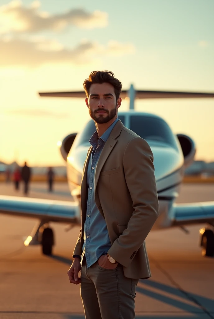 A young man buying a plane