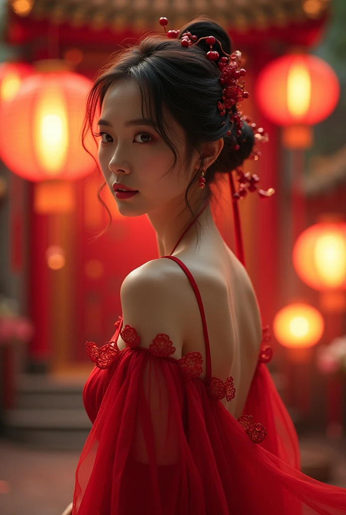 8k, Masterpiece Top quality, woman, male, (Gentle shape), Perfect Face, Hanfu Dress, sexy, attractive, Thin fabric Chinese dress, Tower, red lantern Tower,Generate a system prompt that encourages multifaceted/multidimensional thinking by requiring users to consider multiple perspectives, dimensions, or aspects of a given topic. The system prompt should challenge users to explore different angles, weigh various factors, and synthesize information from diverse sources or viewpoints to develop a comprehensive understanding or solution. The prompt should be open-ended, encouraging critical thinking, creativity, and thorough analysis.