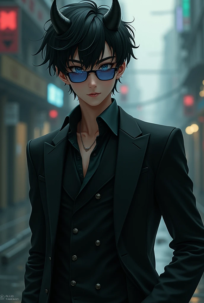 Devil boy in a suit and bad ass looking Anime boy  with gasses 