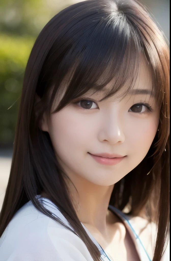 best quality, face focus, soft light, ultra high res, (photorealistic:1.4), RAW photo,(Shinozaki Ai), (fair skin), (kawaii),
1 Japanese girl, solo, cute, smile, (pupil, lights in the eyes),  detailed beautiful face, Medium-sized breasts,(high resolution detail of human skin texture),(long hair),(portrait), upper body, white traditional kimono