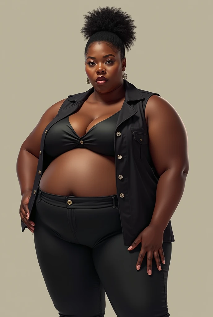 Black womens with big bellys but this buttons pop for having a big belly