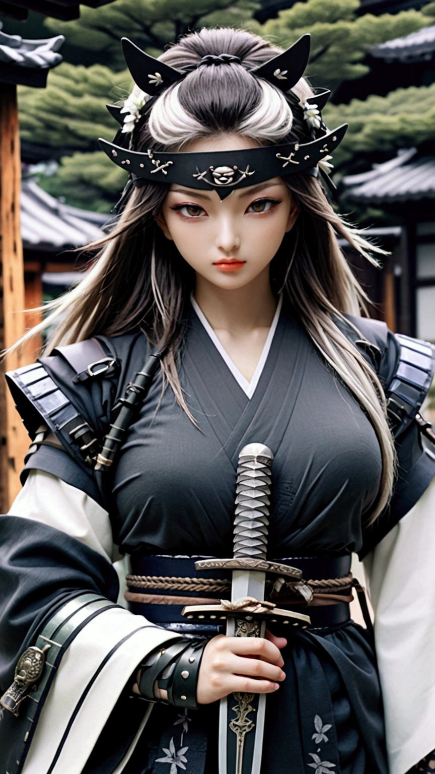 (Japanese sword &reference;Muramasa 2&reference;.2)Two beautiful women、Japanese swordを持った女性、Shinobi Costume、Warrior、Clear Eyes、{Arm tattoo、Warrior、Realistic battle scenes、敵Warriorの返りBlood、Blood、High resolution、Highest quality、Very detailed、8k、background、