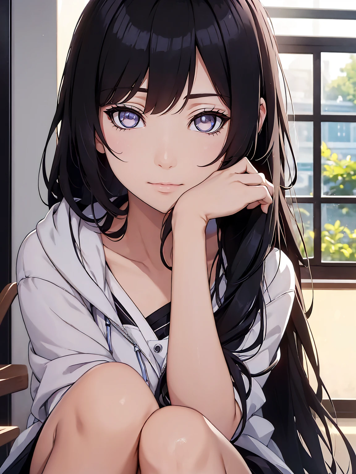 (masterpiece)), (best quality), expressive eyes, ((perfect face)), highly detailed, heart, (highly detailed eyes), (highly detailed face), ((4K)), ((8K UHD)), (((ultra-high texture quality))),( ultra-high pixel texture), (hyperdetailed), (Soft Graphic, Soft texture, soft quality photo)), (((HDR))), (shiny skin), perfect hands, perfect eyes, perfect skin, (((ultra-delicate face))), ((delicate eyes)), sexy girl, nasty girl, hinata , beautiful and delicate photo, detailed background, BREAK anime girl with long black hair, drinking coffee , coffee shop, sitting in chair, near window, best anime 4k konachan wallpaper, girls frontline style, girls frontline cg, from girls frontline, anime girl ,1 girl((adorable)), (light white eyes), (20 years old), (big adorable eyes)