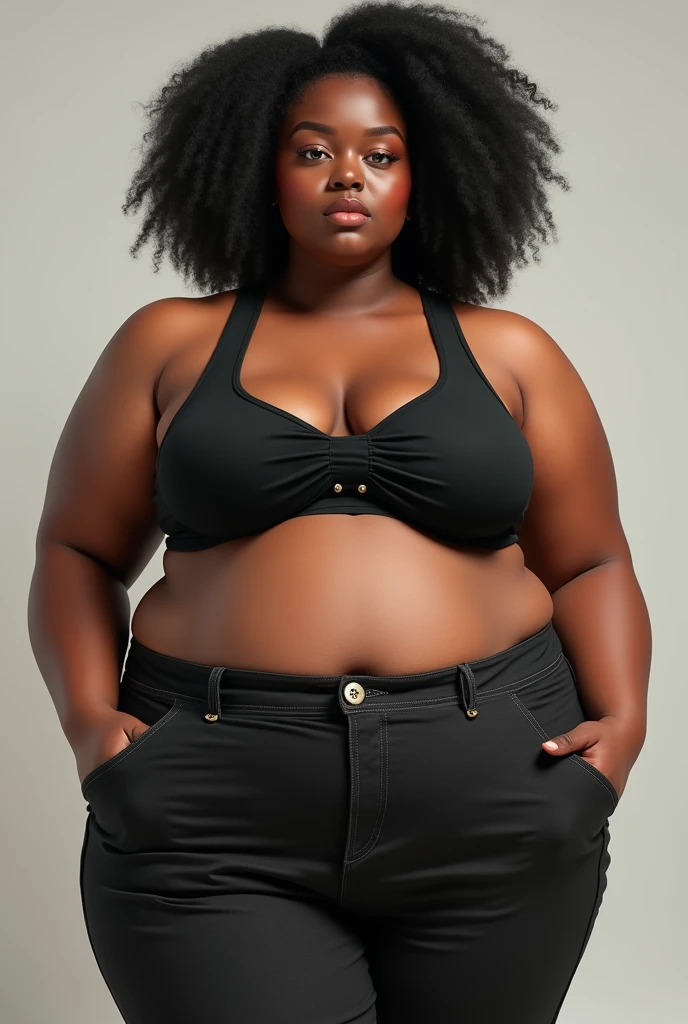 Black womens with big bellys but this buttons pop for having a big belly