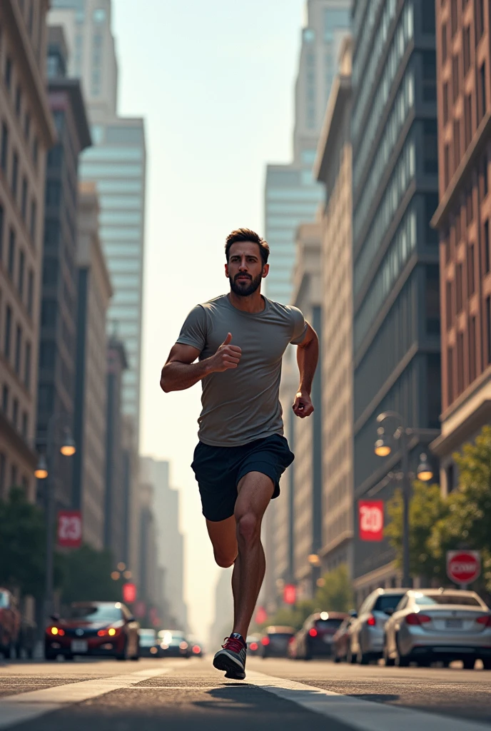 (photorealism:1.2),a man running at the street