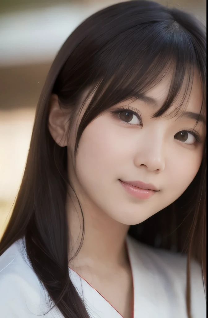 best quality, face focus, soft light, ultra high res, (photorealistic:1.4), RAW photo,(Shinozaki Ai), (fair skin), (kawaii),
1 Japanese girl, solo, cute, smile, (pupil, lights in the eyes), detailed beautiful face, Medium-sized breasts,(high resolution detail of human skin texture),(long hair),(portrait), upper body, white traditional kimono