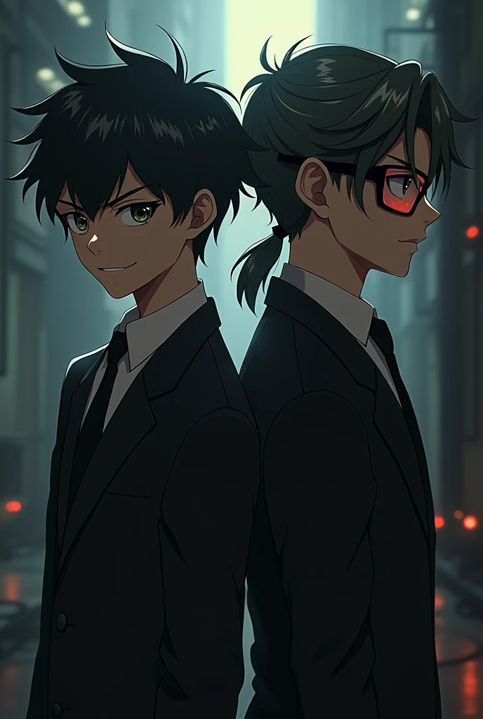 Devil boy in a suit and bad ass looking Anime boy  with gasses  bad ass gasses