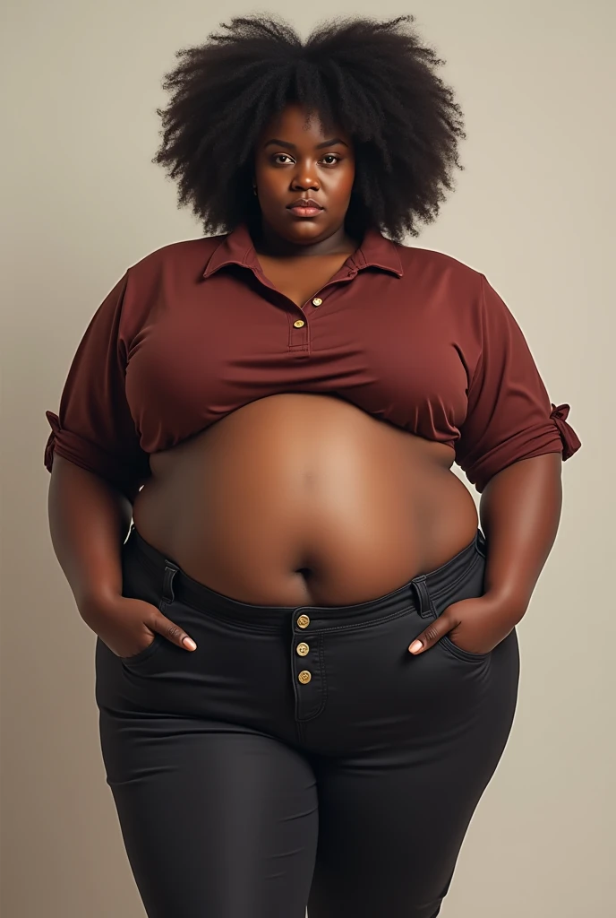 Black womens with big bellys but this buttons pop for having a big belly