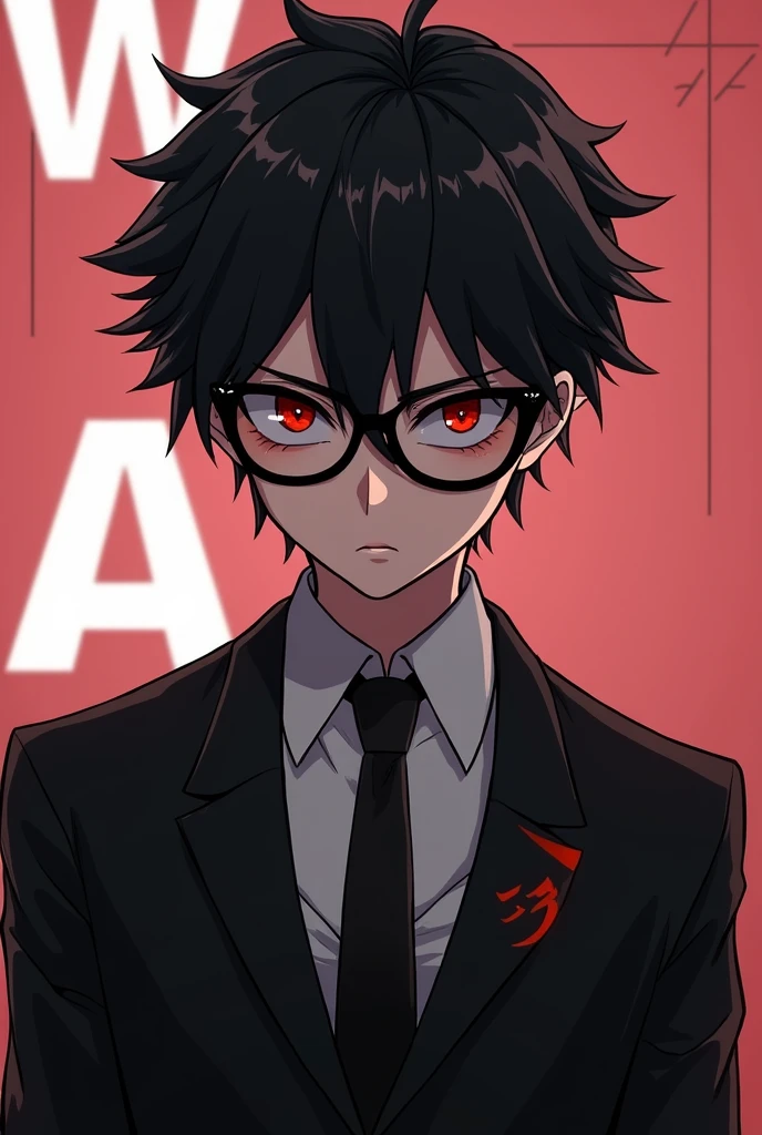Devil boy in a suit and bad ass looking Anime boy with gasses bad ass gasses only one boy