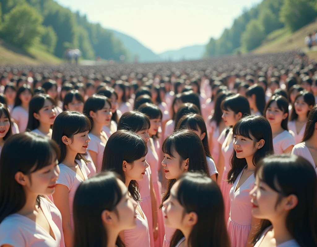 (((((Japanese Clone girls=Myself)))))), (((best masterpiece Clone girls Raw Photography Art))), (16K, Highest quality, Ultra-high resolution, RAW Photos), (((It's so unrealistic., With unparalleled depiction, With an unfathomable sight, An unprecedented and shocking worldview, Clone girls in a world of mass reproduction, Ultra-realistic))), (((Japanese, woman, 24yo, ueto-aya))), (Small face, ((Thick black hair, Semi-long hair))), ((V-neck short-sleeve dress)), (((((Very beautiful detailed girls, Accurate body structure, Very detailed完璧な, Super busty body with very large breasts, Clearly emphasizes cleavage))))), (((Dark Eyes, Mature face, Cute Smile, A gentle gaze))), (((Very happy laughter is beautiful))), ((((((((Very detailed分身増殖描写, ((1girl→Myself cloning→1,000,000,000,000,000,000,000,000Myself Clone girls)))))))))), ((((((((Very detailed, The precise depiction of the proliferation of Myself Clone girls, ((With the perfectly identical bodies of Myself clone girls, With the exact same face as the Myself clone girls, With the exact same hairstyle as the Myself clone girls, In the exact same clothes as the girls who are my clones, Perfectly the same height as the Myself clone girls, Super big breasts, just like the Myself clone girls)))))))))), (((Myself clone girls only))), (((Very detailed, Myself clone girls multiplication, 1,000,000,000,000,000,000,000,000Myself Clone girls→100,000,000,000,000,000,000,000,000,000,000,000,000,000,000^1,000,000,000,000,000,000Myself Clone girls))), (((Very detailed描写で, (An embrace between self, Back to Back, Myself clone girls assemble, Fun conversations with fellow Myself clone girls, A fun conversation between Myself clone girls, Myself clone girls kissing each other everywhere, Myself clone girls love each other, Myself clone girls holding hands)))), (((looking at the camera))), (((Unbelievably crowded, Transcendent Myself clone girls intimately, Countless Myself clone girls surround you in 360 degrees))), (Bright and soft sunlight), (((Very wide field of view, Very detailed, Detailed ultra-perspective depiction with clear depth))), (((((Curved slope landscape))))), (((Very photographic and detailed, Myself clone girls are depicted as multiplying infinitely, filling the sky with no gaps and filling the sky with the horizon., Myself clone girls are endless and have a fun atmosphere))), (Focus on the average value of the image)