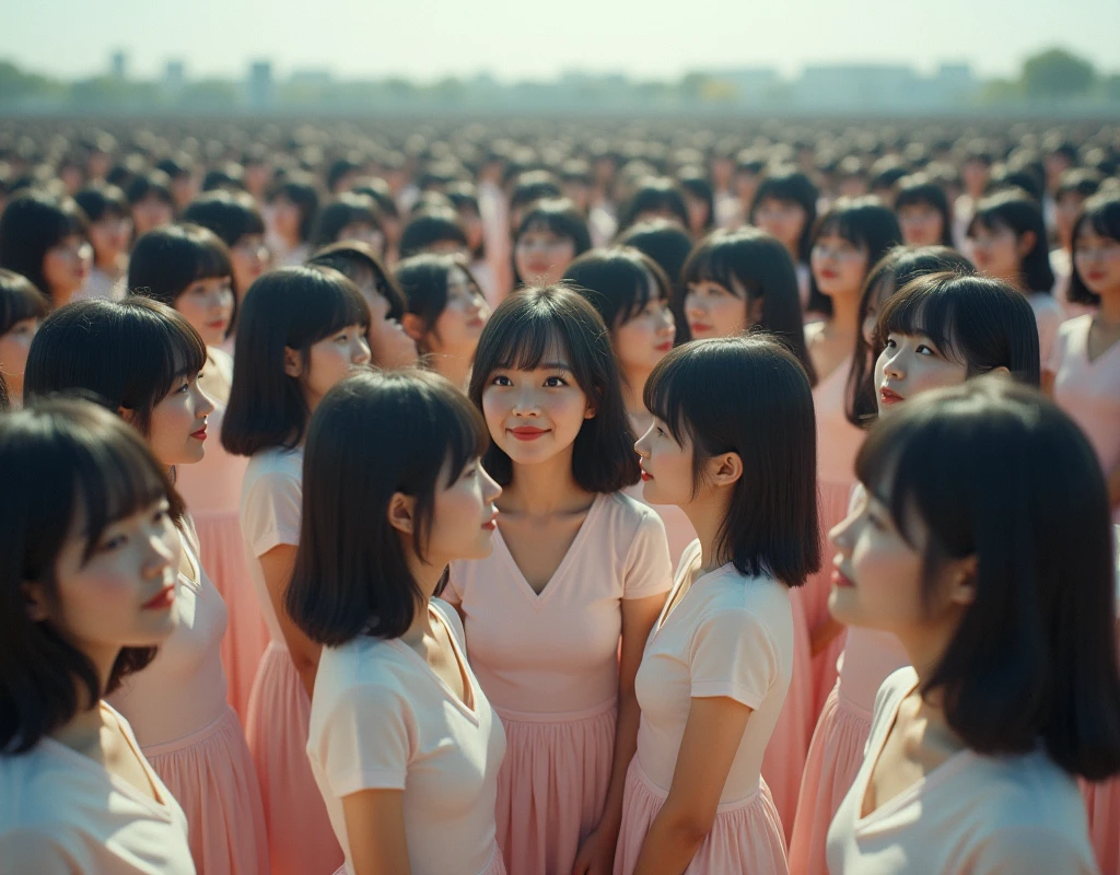 (((((Japanese Clone girls=Myself)))))), (((best masterpiece Clone girls Raw Photography Art))), (16K, Highest quality, Ultra-high resolution, RAW Photos), (((It's so unrealistic., With unparalleled depiction, With an unfathomable sight, An unprecedented and shocking worldview, Clone girls in a world of mass reproduction, Ultra-realistic))), (((Japanese, woman, 24yo, ueto-aya))), (Small face, ((Thick black hair, Semi-long hair))), ((V-neck short-sleeve dress)), (((((Very beautiful detailed girls, Accurate body structure, Very detailed完璧な, Super busty body with very large breasts, Clearly emphasizes cleavage))))), (((Dark Eyes, Mature face, Cute Smile, A gentle gaze))), (((Very happy laughter is beautiful))), ((((((((Very detailed分身増殖描写, ((1girl→Myself cloning→1,000,000,000,000,000,000,000,000Myself Clone girls)))))))))), ((((((((Very detailed, The precise depiction of the proliferation of Myself Clone girls, ((With the perfectly identical bodies of Myself clone girls, With the exact same face as the Myself clone girls, With the exact same hairstyle as the Myself clone girls, In the exact same clothes as the girls who are my clones, Perfectly the same height as the Myself clone girls, Super big breasts, just like the Myself clone girls)))))))))), (((Myself clone girls only))), (((Very detailed, Myself clone girls multiplication, 1,000,000,000,000,000,000,000,000Myself Clone girls→100,000,000,000,000,000,000,000,000,000,000,000,000,000,000^1,000,000,000,000,000,000Myself Clone girls))), (((Very detailed描写で, (An embrace between self, Back to Back, Myself clone girls assemble, Fun conversations with fellow Myself clone girls, A fun conversation between Myself clone girls, Myself clone girls kissing each other everywhere, Myself clone girls love each other, Myself clone girls holding hands)))), (((looking at the camera))), (((Unbelievably crowded, Transcendent Myself clone girls intimately, Countless Myself clone girls surround you in 360 degrees))), (Bright and soft sunlight), (((Very wide field of view, Very detailed, Detailed ultra-perspective depiction with clear depth))), (((((Curved slope landscape))))), (((Very photographic and detailed, Myself clone girls are depicted as multiplying infinitely, filling the sky with no gaps and filling the sky with the horizon., Myself clone girls are endless and have a fun atmosphere))), (Focus on the average value of the image)