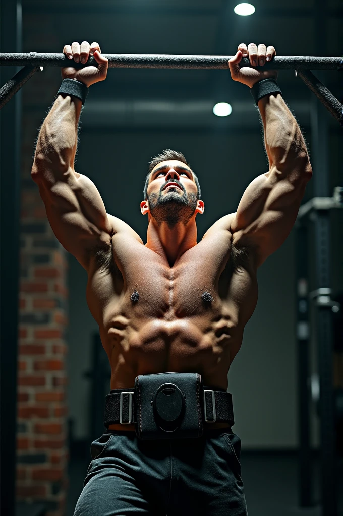 Man doing weighted pull ups