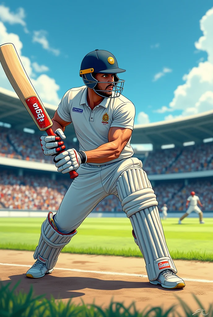 Anime men cricketer athletic who is in ground sweating 

