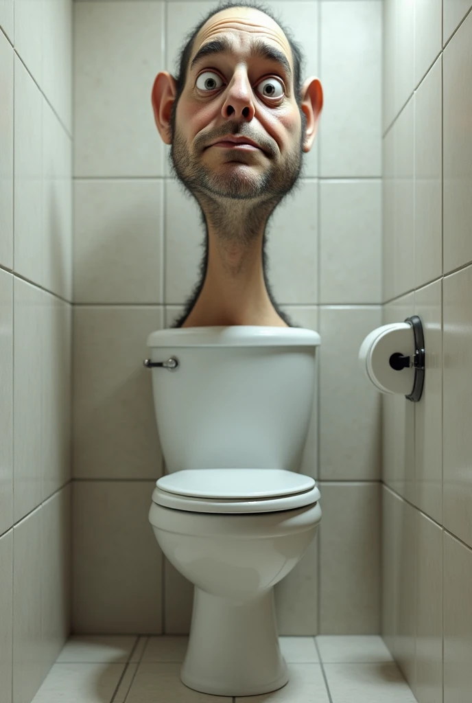 The toilet has a man's head with a long neck.