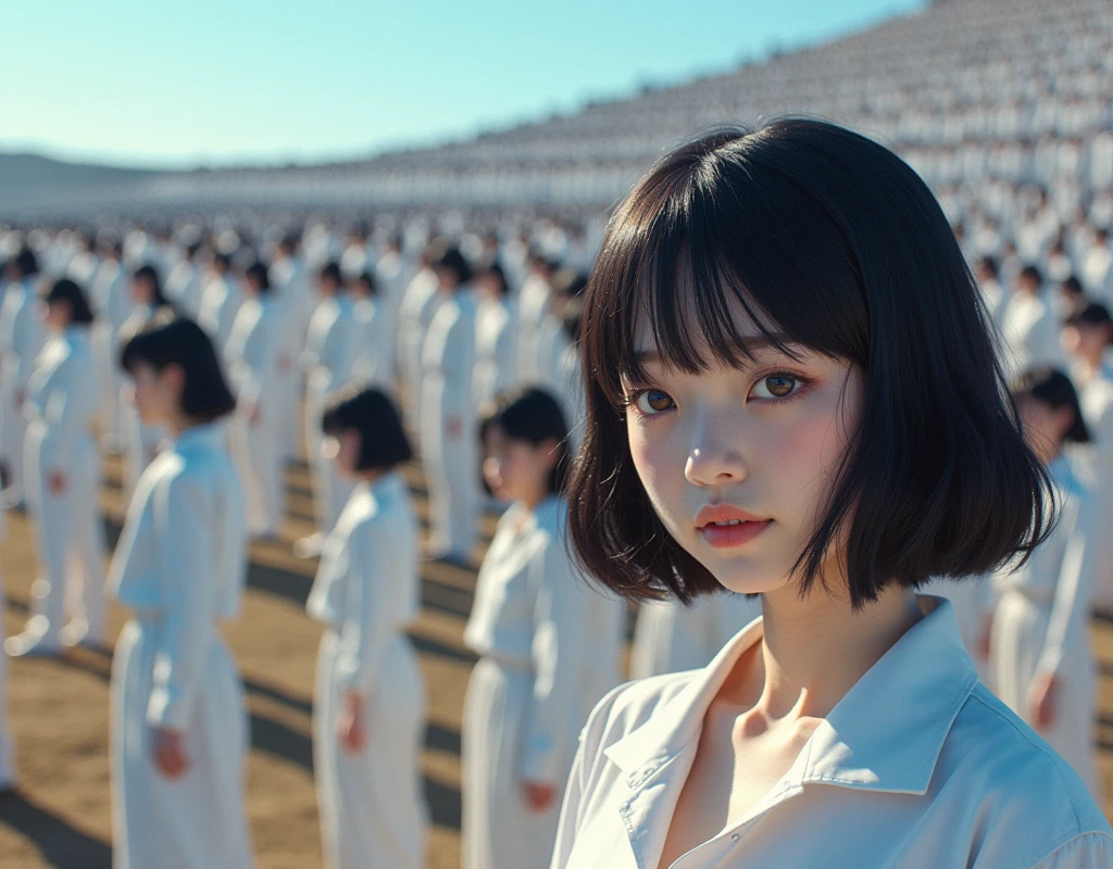(((((Japanese Clone girls=Myself)))))), (((best masterpiece Clone girls Raw Photography Art))), (16K, Highest quality, Ultra-high resolution, RAW Photos), (((It's so unrealistic., With unparalleled depiction, With an unfathomable sight, An unprecedented and shocking worldview, Clone girls in a world of mass reproduction, Ultra-realistic))), (((Japanese, woman, 20yo, Sasaki Nozomi))), (Small face, ((Thick black hair, Short Hair))), ((V-neck short-sleeve dress)), (((((Very beautiful detailed girls, Accurate body structure, Very detailed完璧な, Super busty body with very large breasts, Clearly emphasizes cleavage))))), (((Dark Eyes, Mature face, Cute Smile, A gentle gaze))), (((Very happy laughter is beautiful))), ((((((((Very detailed分身増殖描写, ((1girl→Myself cloning→1,000,000,000,000,000,000,000,000Myself Clone girls)))))))))), ((((((((Very detailed, The precise depiction of the proliferation of Myself Clone girls, ((With the perfectly identical bodies of Myself clone girls, With the exact same face as the Myself clone girls, With the exact same hairstyle as the Myself clone girls, In the exact same clothes as the girls who are my clones, Perfectly the same height as the Myself clone girls, Super big breasts, just like the Myself clone girls)))))))))), (((Myself clone girls only))), (((Very detailed, Myself clone girls multiplication, 1,000,000,000,000,000,000,000,000Myself Clone girls→100,000,000,000,000,000,000,000,000,000,000,000,000,000,000^1,000,000,000,000,000,000Myself Clone girls))), (((Very detailed描写で, (An embrace between self, Back to Back, Myself clone girls assemble, Fun conversations with fellow Myself clone girls, A fun conversation between Myself clone girls, Myself clone girls kissing each other everywhere, Myself clone girls love each other, Myself clone girls holding hands)))), (((looking at the camera))), (((Unbelievably crowded, Transcendent Myself clone girls intimately, Countless Myself clone girls surround you in 360 degrees))), (Bright and soft forward lighting), (((Very wide field of view, Very detailed, Detailed ultra-perspective depiction with clear depth))), (((((Curved slope landscape))))), (((Very photographic and detailed, Myself clone girls are depicted as multiplying infinitely, filling the sky with no gaps and filling the sky with the horizon., Myself clone girls are endless and have a fun atmosphere))), (Focus on the average value of the image)