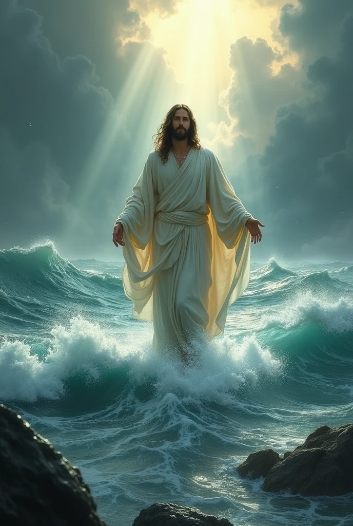 jesus walking under the waters of the sea