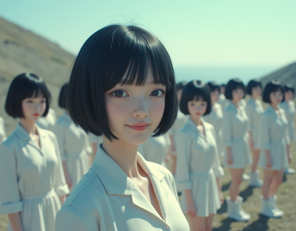 (((((Japanese Clone girls=Myself)))))), (((best masterpiece Clone girls Raw Photography Art))), (16K, Highest quality, Ultra-high resolution, RAW Photos), (((It's so unrealistic., With unparalleled depiction, With an unfathomable sight, An unprecedented and shocking worldview, Clone girls in a world of mass reproduction, Ultra-realistic))), (((Japanese, woman, 20yo, Sasaki Nozomi))), (Small face, ((Thick black hair, Short Hair))), ((V-neck short-sleeve dress)), (((((Very beautiful detailed girls, Accurate body structure, Very detailed完璧な, Super busty body with very large breasts, Clearly emphasizes cleavage))))), (((Dark Eyes, Mature face, Cute Smile, A gentle gaze))), (((Very happy laughter is beautiful))), ((((((((Very detailed分身増殖描写, ((1girl→Myself cloning→1,000,000,000,000,000,000,000,000Myself Clone girls)))))))))), ((((((((Very detailed, The precise depiction of the proliferation of Myself Clone girls, ((With the perfectly identical bodies of Myself clone girls, With the exact same face as the Myself clone girls, With the exact same hairstyle as the Myself clone girls, In the exact same clothes as the girls who are my clones, Perfectly the same height as the Myself clone girls, Super big breasts, just like the Myself clone girls)))))))))), (((Myself clone girls only))), (((Very detailed, Myself clone girls multiplication, 1,000,000,000,000,000,000,000,000Myself Clone girls→100,000,000,000,000,000,000,000,000,000,000,000,000,000,000^1,000,000,000,000,000,000Myself Clone girls))), (((Very detailed描写で, (An embrace between self, Back to Back, Myself clone girls assemble, Fun conversations with fellow Myself clone girls, A fun conversation between Myself clone girls, Myself clone girls kissing each other everywhere, Myself clone girls love each other, Myself clone girls holding hands)))), (((looking at the camera))), (((Unbelievably crowded, Transcendent Myself clone girls intimately, Countless Myself clone girls surround you in 360 degrees))), (Bright and soft forward lighting), (((Very wide field of view, Very detailed, Detailed ultra-perspective depiction with clear depth))), (((((Curved slope landscape))))), (((Very photographic and detailed, Myself clone girls are depicted as multiplying infinitely, filling the sky with no gaps and filling the sky with the horizon., Myself clone girls are endless and have a fun atmosphere))), (Focus on the average value of the image)