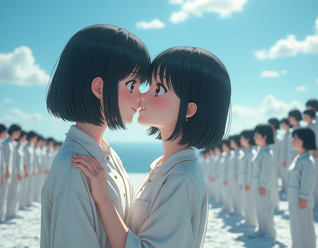 (((((Japanese Clone girls=Myself)))))), (((best masterpiece Clone girls Raw Photography Art))), (16K, Highest quality, Ultra-high resolution, RAW Photos), (((It's so unrealistic., With unparalleled depiction, With an unfathomable sight, An unprecedented and shocking worldview, Clone girls in a world of mass reproduction, Ultra-realistic))), (((Japanese, woman, 20yo, Sasaki Nozomi))), (Small face, ((Thick black hair, Short Hair))), ((V-neck short-sleeve dress)), (((((Very beautiful detailed girls, Accurate body structure, Very detailed完璧な, Super busty body with very large breasts, Clearly emphasizes cleavage))))), (((Dark Eyes, Mature face, Cute Smile, A gentle gaze))), (((Very happy laughter is beautiful))), ((((((((Very detailed分身増殖描写, ((1girl→Myself cloning→1,000,000,000,000,000,000,000,000Myself Clone girls)))))))))), ((((((((Very detailed, The precise depiction of the proliferation of Myself Clone girls, ((With the perfectly identical bodies of Myself clone girls, With the exact same face as the Myself clone girls, With the exact same hairstyle as the Myself clone girls, In the exact same clothes as the girls who are my clones, Perfectly the same height as the Myself clone girls, Super big breasts, just like the Myself clone girls)))))))))), (((Myself clone girls only))), (((Very detailed, Myself clone girls multiplication, 1,000,000,000,000,000,000,000,000Myself Clone girls→100,000,000,000,000,000,000,000,000,000,000,000,000,000,000^1,000,000,000,000,000,000Myself Clone girls))), (((Very detailed描写で, (An embrace between self, Back to Back, Myself clone girls assemble, Fun conversations with fellow Myself clone girls, A fun conversation between Myself clone girls, Myself clone girls kissing each other everywhere, Myself clone girls love each other, Myself clone girls holding hands)))), (((looking at the camera))), (((Unbelievably crowded, Transcendent Myself clone girls intimately, Countless Myself clone girls surround you in 360 degrees))), (Bright and soft forward lighting), (((Very wide field of view, Very detailed, Detailed ultra-perspective depiction with clear depth))), (((((Curved slope landscape))))), (((Very photographic and detailed, Myself clone girls are depicted as multiplying infinitely, filling the sky with no gaps and filling the sky with the horizon., Myself clone girls are endless and have a fun atmosphere))), (Focus on the average value of the image)