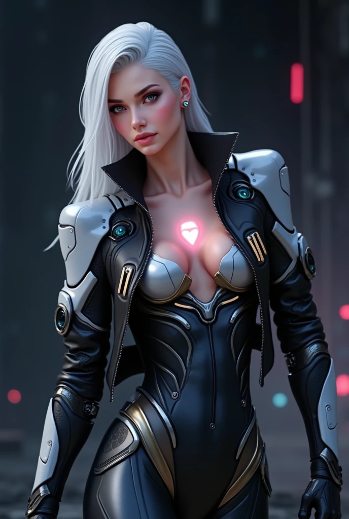 a woman in a futuristic suit with a glowing head and chest, cyberpunk art inspired by Marek Okon, cgsociety contest winner, digital art, gynoid cyborg body, girl in mecha cyber armor, cyber suit, cybersuit, in white futuristic armor, cybersuits, diverse cybersuits, gynoid body, echo from overwatch, perfect anime cyborg woman
