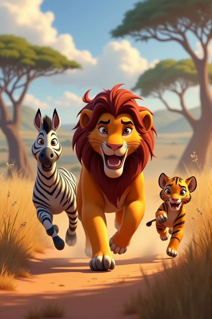 Next, they went to see Zazu the Zebra, who was always full of energy and loved to run. Zazu suggested they run as fast as they could, thinking that maybe Leo’s roar was just stuck and needed to be shaken loose. Leo and Tilly ran and ran until they were both out of breath, but still, no roar came out.