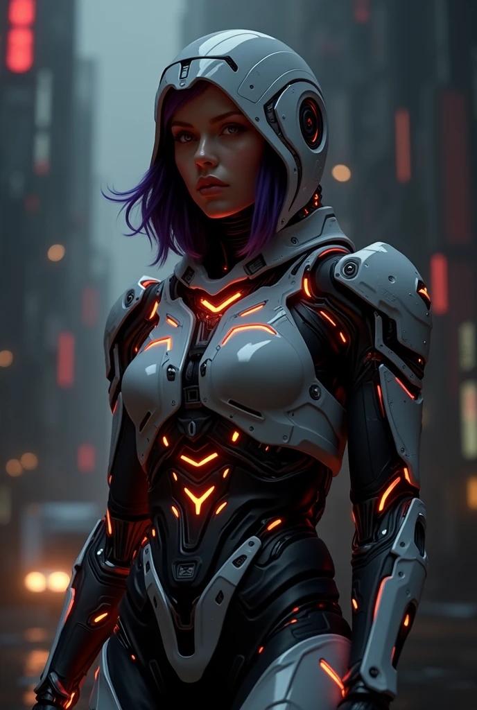 a woman in a futuristic suit with a glowing head and chest, cyberpunk art inspired by Marek Okon, cgsociety contest winner, digital art, gynoid cyborg body, girl in mecha cyber armor, cyber suit, cybersuit, in white futuristic armor, cybersuits, diverse cybersuits, gynoid body, echo from overwatch, perfect anime cyborg woman