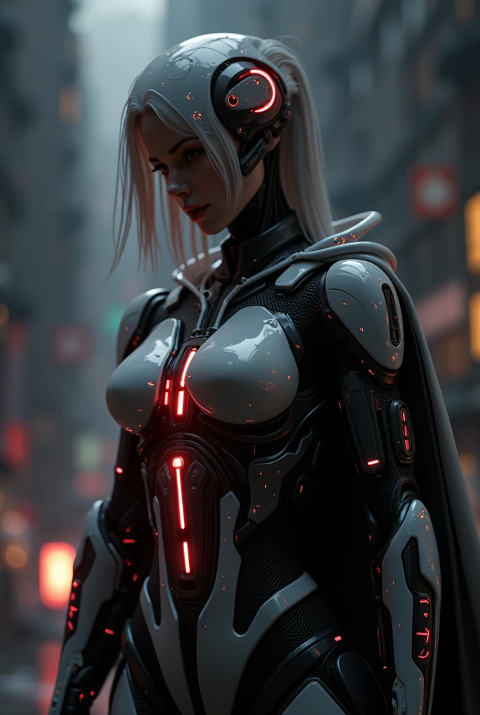 a woman in a futuristic suit with a glowing head and chest, cyberpunk art inspired by Marek Okon, cgsociety contest winner, digital art, gynoid cyborg body, girl in mecha cyber armor, cyber suit, cybersuit, in white futuristic armor, cybersuits, diverse cybersuits, gynoid body, echo from overwatch, perfect anime cyborg woman
