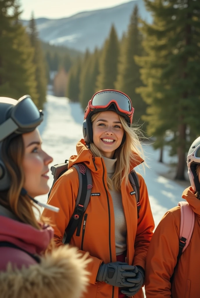 This woman, with her friend AT ski resort. On snowboards with one cigarette in her left hand . She wearing a snowboard jacket