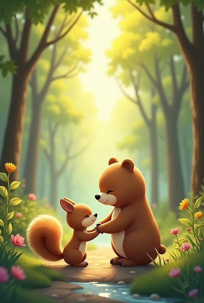 From then on, Little Bear and Little Squirrel became close friends. They often play together and help each other when they encounter difficulties. Their story spread throughout the forest, making everyone feel warm because of Little Squirrel's beautiful friendship and kindness.