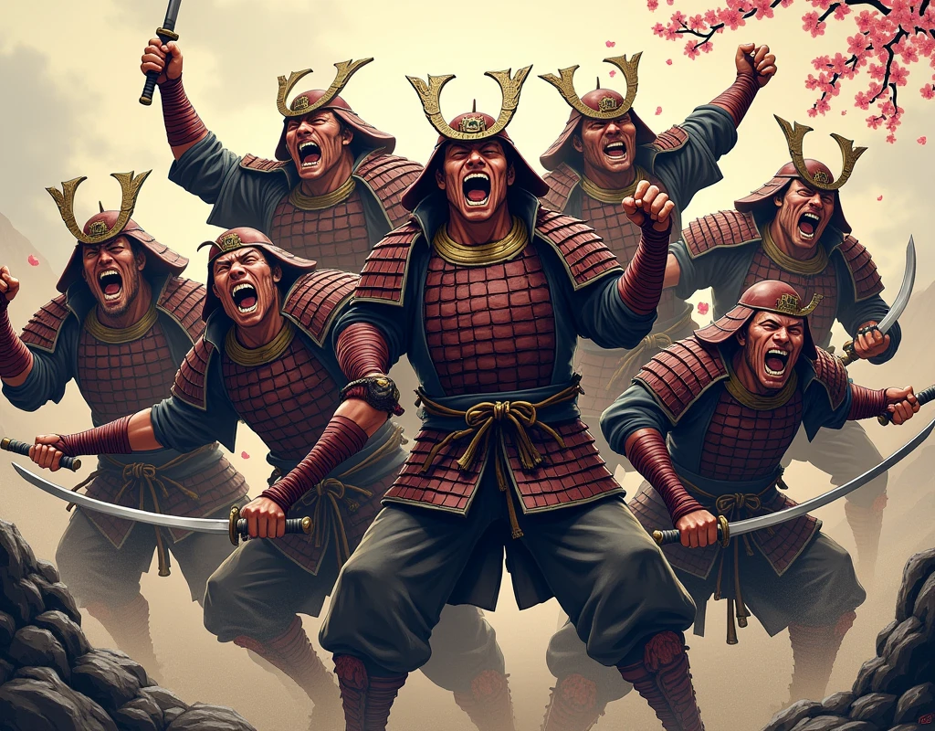7 japanese warrior laughing and mocking
