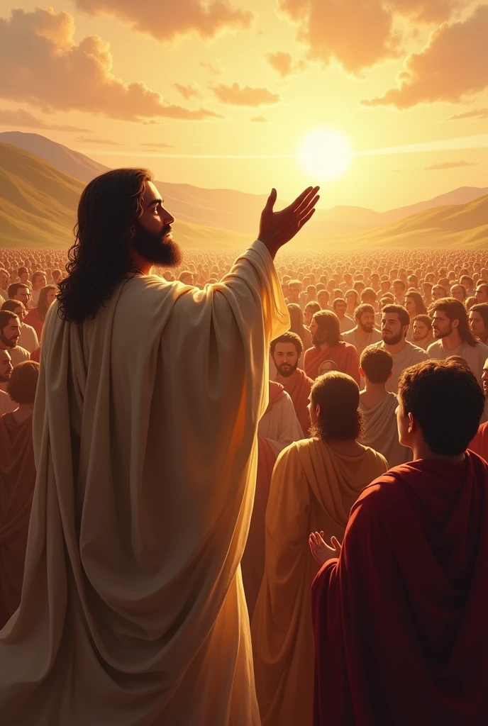 A scene of Jesus blessing a thousand people
