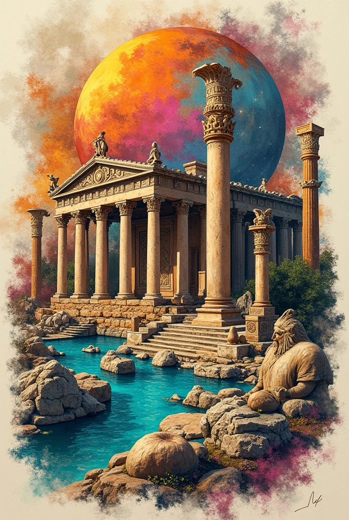 Make a a3 size good quality and with ealistic visuals cover page with title "My Portfolio" (write right spellings) with a collage of picture including a little zentangle art, Egyptian art, roman architecture, greek architecture and make it colorfull, show just cover not any background, Add title My Portfolio