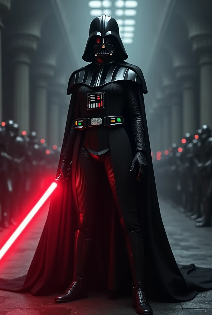 female darth vader in a dark suit with lightsabed lights, darth vader, vader, film still of darth vader, portrait of darth vader, focus on darth vader, darth vader portrait, wearing black sith uniform, imperial march, hq 4k wallpaper, dark vador, an imperial agent from star wars, ea star wars battlefront 2015, fighting darth vader