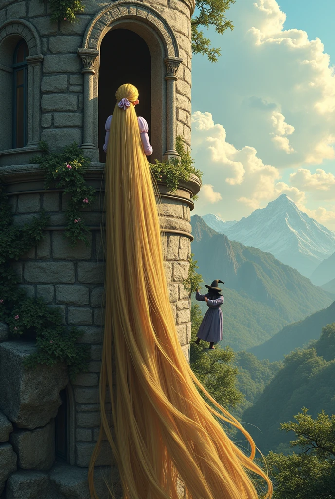 Rapunzel would then let down her hair so the witch could climb up.