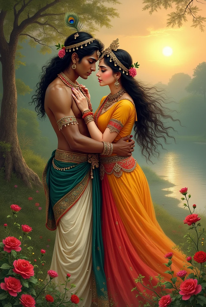 Create a image of Radha and Krishna 
