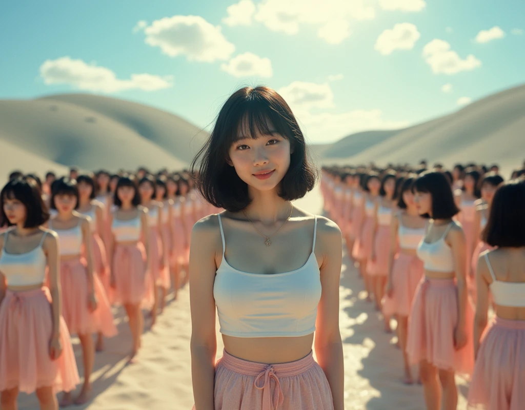 (((((Japanese Clone girls=Myself)))))), (((best masterpiece Clone girls Raw Photography Art))), (16K, Highest quality, Ultra-high resolution, RAW Photos), (((It&#39;s so unrealistic., With unparalleled depiction, With an unfathomable sight, An unprecedented and shocking worldview, Clone girls in a world of mass reproduction, Ultra-realistic))), (((Japanese, woman, 24yo, Yoshioka-riho))), (Small face, ((Thick black hair, Semi-long hair))), ((V-neck short-sleeve dress)), (((((Very beautiful detailed girls, Accurate body structure, Very detailed完璧な, Super busty body with very large breasts, Clearly emphasizes cleavage))))), (((Dark Eyes, Mature face, Cute Smile, A gentle gaze))), (((Very happy laughter is beautiful))), ((((((((Very detailed分身増殖描写, ((1girl→Myself cloning→1,000,000,000,000,000,000,000,000Myself Clone girls)))))))))), ((((((((Very detailed, The precise depiction of the proliferation of Myself Clone girls, ((With the perfectly identical bodies of Myself clone girls, With the exact same face as the Myself clone girls, With the exact same hairstyle as the Myself clone girls, In the exact same clothes as the girls who are my clones, Perfectly the same height as the Myself clone girls, Super big breasts, just like the Myself clone girls)))))))))), (((Myself clone girls only))), (((Very detailed, Myself clone girls multiplication, 1,000,000,000,000,000,000,000,000Myself Clone girls→100,000,000,000,000,000,000,000,000,000,000,000,000,000,000^1,000,000,000,000,000,000Myself Clone girls))), (((Very detailed描写で, (An embrace between self, Back to Back, Myself clone girls assemble, Fun conversations with fellow Myself clone girls, A fun conversation between Myself clone girls, Myself clone girls kissing each other everywhere, Myself clone girls love each other, Myself clone girls holding hands)))), (((looking at the camera))), (((Unbelievably crowded, Transcendent Myself clone girls intimately, Countless Myself clone girls surround you in 360 degrees))), (Bright and soft sunlight), (((Very wide field of view, Very detailed, Detailed ultra-perspective depiction with clear depth))), (((((Curved slope landscape))))), (((Very photographic and detailed, Myself clone girls are depicted as multiplying infinitely, filling the sky with no gaps and filling the sky with the horizon., Myself clone girls are endless and have a fun atmosphere))), (Focus on the average value of the image)