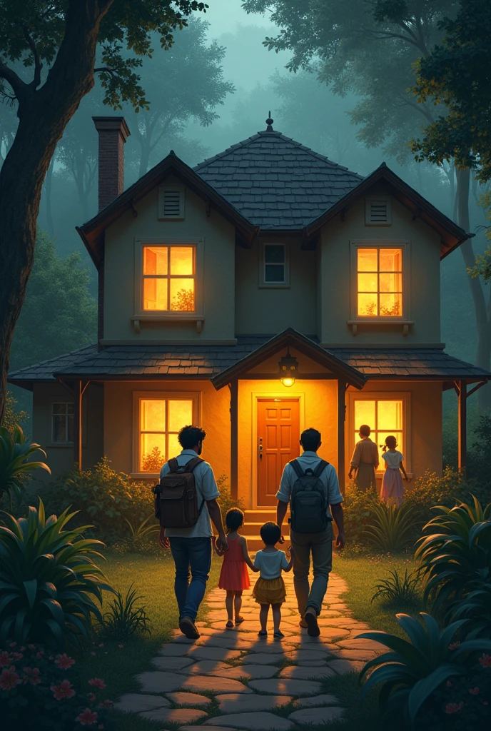 Ali and Rakesh arrive home, greeted by a warm glow from the windows of their house. Their family waits for them with relieved smiles, while the jungle looms in the background, now far less threatening.