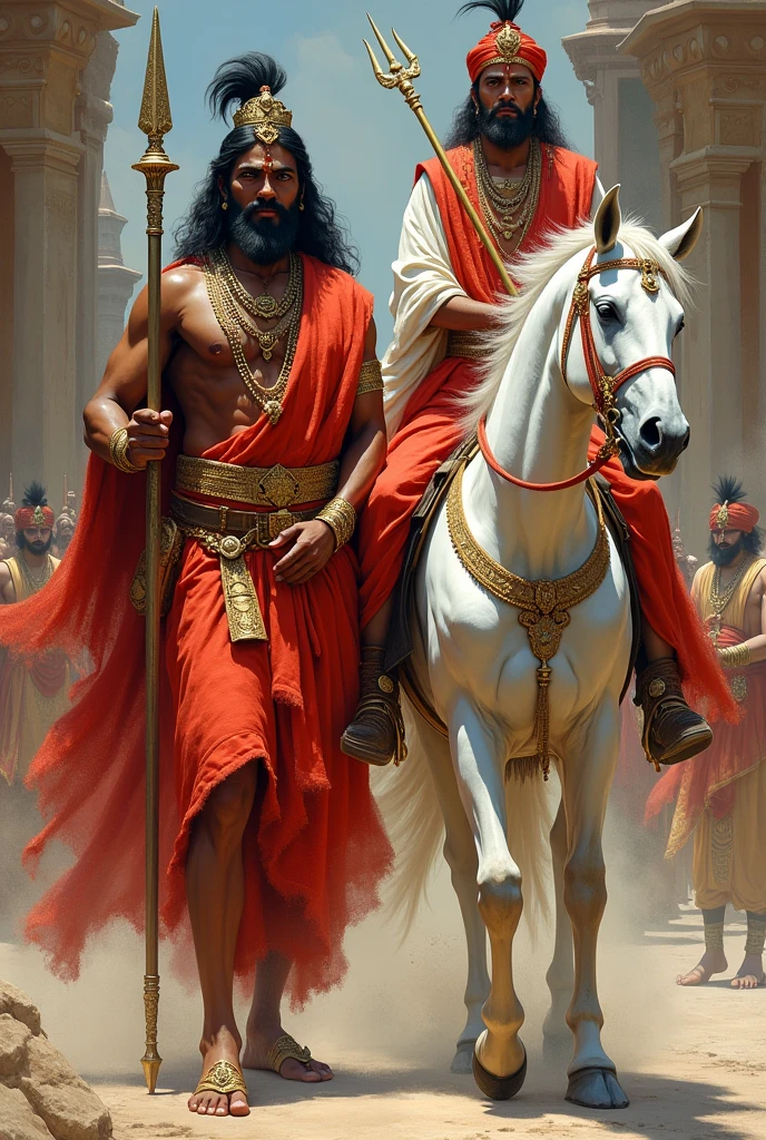 The Indian god ramdevpir in hand spear and indian king red color clothe with white horse 