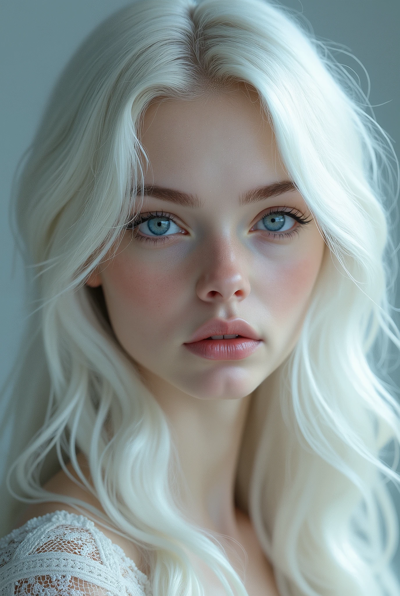 The Girl with Blue Eyes, White hair