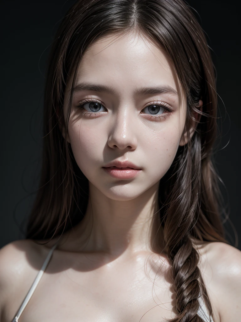 最high quality, high quality, masterpiece, High resolution, Ultra-detailed, one person's, cute, Eastern European women, White panties、Grey Skirt, White dress shirt, (Long sleeve khaki knit cardigan, Closed Cardigan), Get on one knee, Color your legs, Black Hair, Long Hair, Black over-the-knee socks, No shoes, 4K