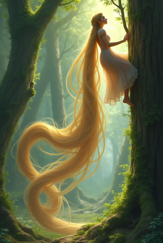 Rapunzel climb with her hair 