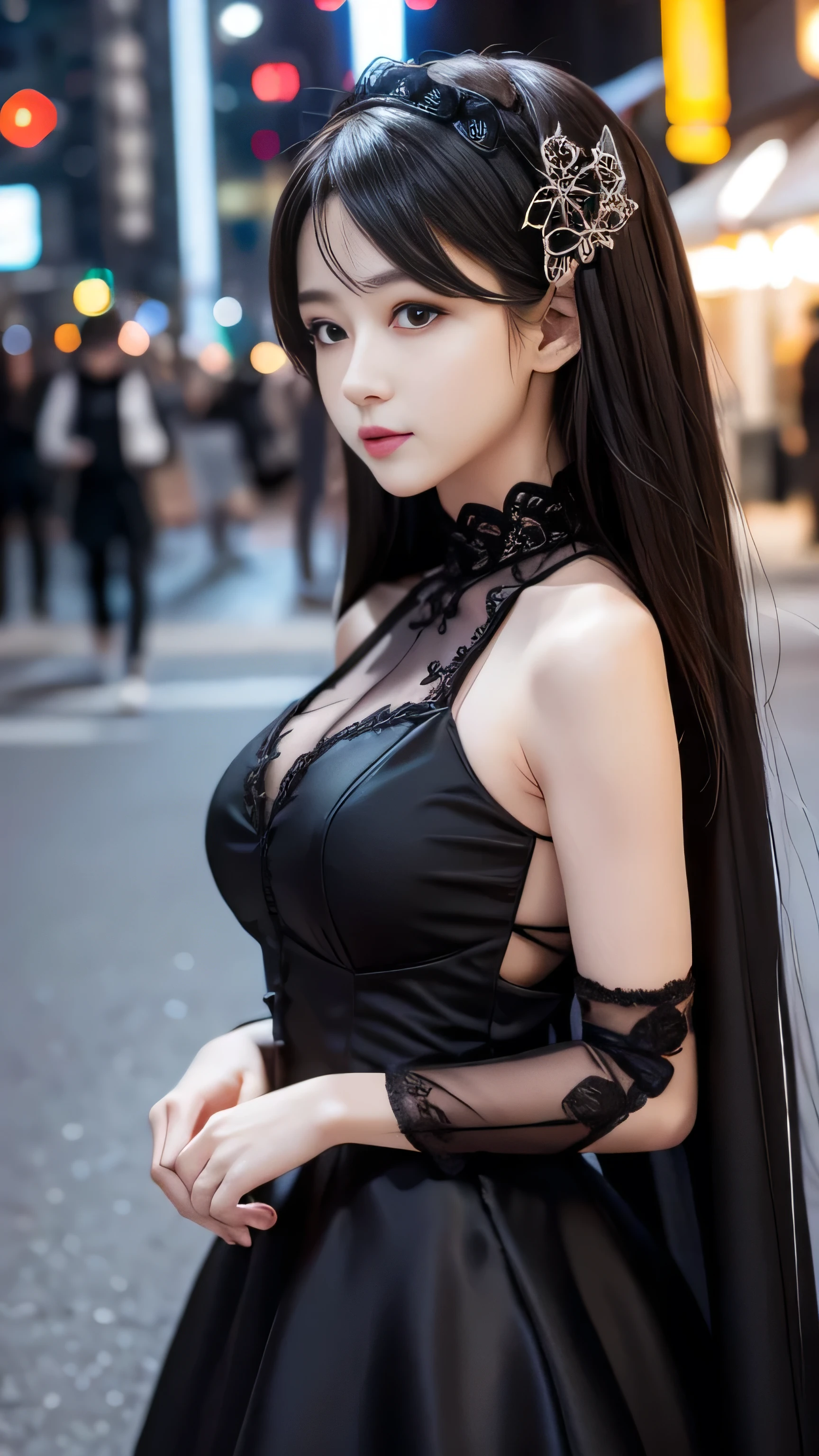 beautiful russian woman in her 20s, 8k, perfect physique, perfect proportions, detailed face, high quality, photorealistic, stunning eyes, long eyelashes, attractive facial features, flawless skin, light brown hair, tight waist, stylish clothes, necklace, active posing, rough long hairstyle, vivid colors, masterpiece, best quality,Black Dress,Shoulder,She jumps out,jump,She floats in the air,Move away from the ground,Jump High,Flying in the air
