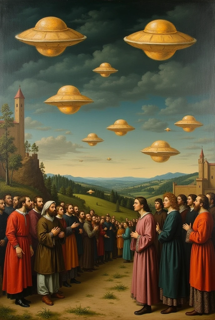 UFOs in the sky medieval painting 1453